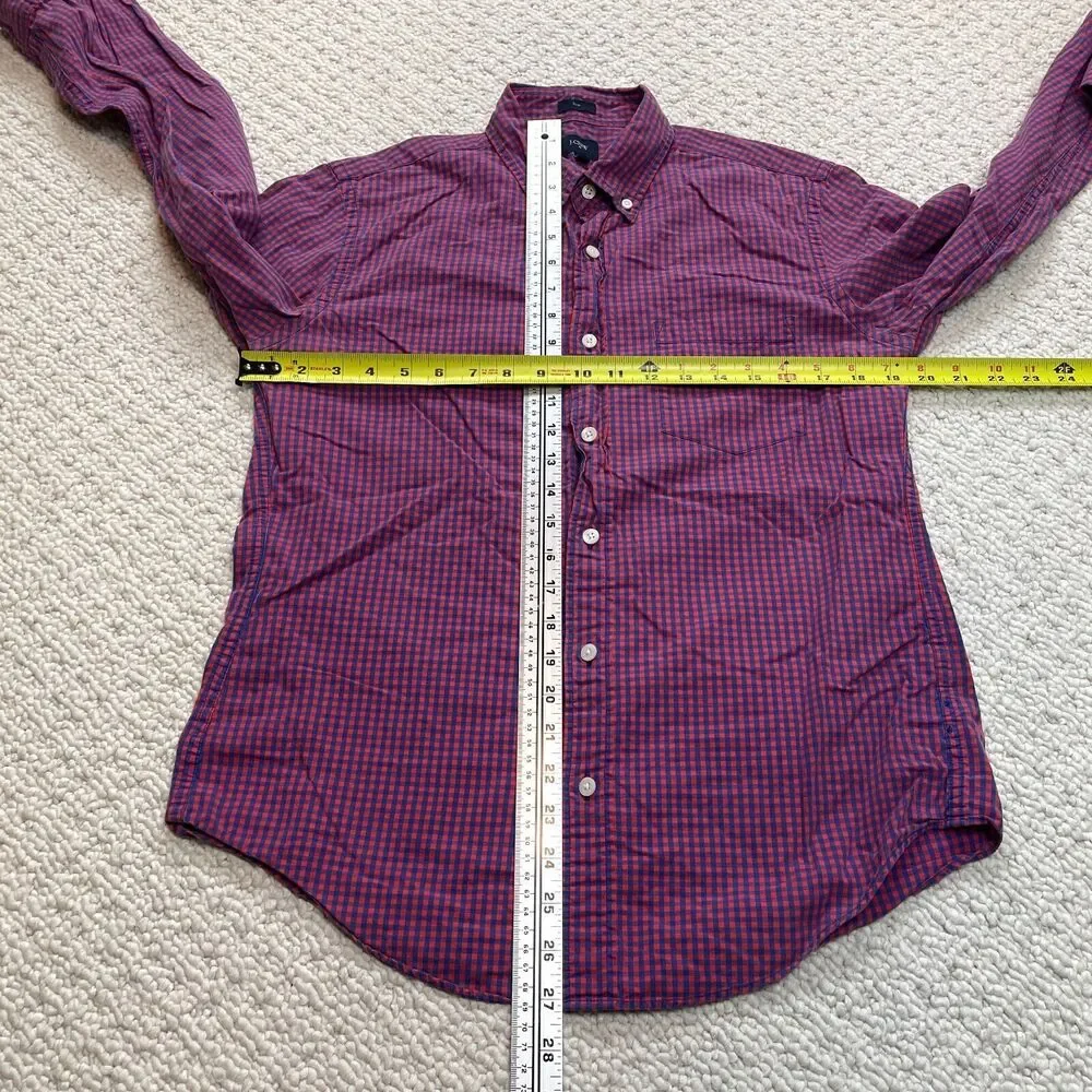 J.Crew Button Down Shirt Mens Medium Red Blue Plaid Slim Fit Long Sleeve Cotton